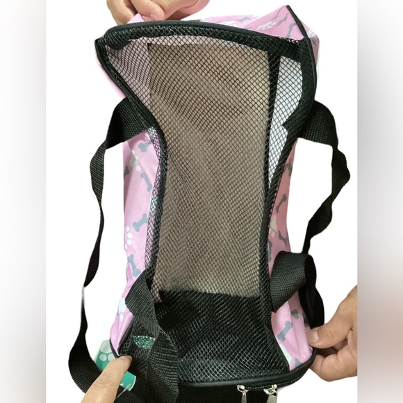 Pink Pet Carrier Tote Bag Dog‎ Cat Bone Paw Print Travel Comfort - Picture 3 of 15